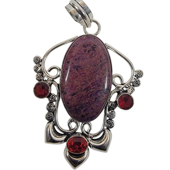 Ruby Zoisite Pendant – With Red Garnet Accents + … - image 1