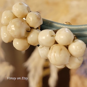 Vintage White Beaded Clip On Earrings: 1950s West Germany Jewelry