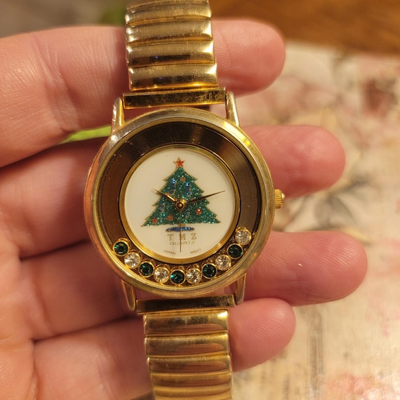 Vintage Watches TMZ Christmas Tree Watch Gold Stretch Band Japan