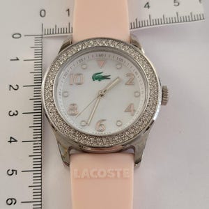Lacoste Womens Watch White Dial Silver Tone Crystal Bezel Pink Silicone Quartz image 6