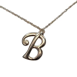 Vintage Sterling Silver Necklace with Bold Polished Initial B Pendant on Chain