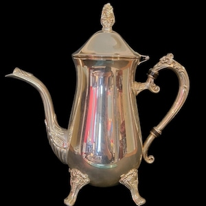 Vintage Silver Plated Baroque Coffee Pot Ornate Handle Footed Teapot