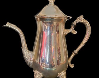 Vintage Silver Plated Baroque Coffee Pot Ornate Handle Footed Teapot