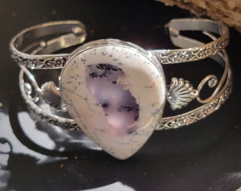 Wide Silver Cuff, Whispering Lavender Dendritic Agate Cuff Bracelet | Serene Sterling Silver Cuff Bangles | Mystical Women's Bracelets