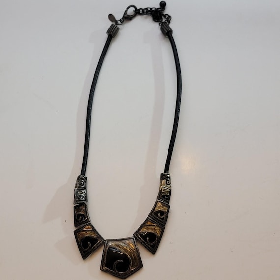 Chico’s Statement Necklace with Geometric Gold Si… - image 1