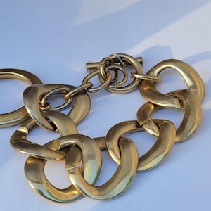Vintage klobiges goldfarbenes Gliederarmband aus den 1980er Jahren