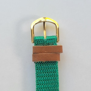 On Time Boys Watch Cartoon Dial Gold Tone Green Nylon Brown Leather Quartz Movt image 3
