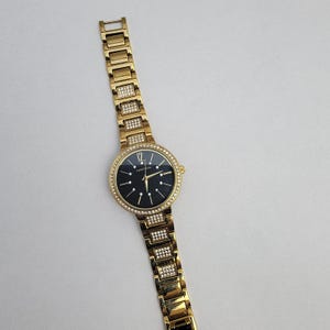 Vintage Watches Armitron Gold Crystal Watch with Black Dial & Link Bracelet