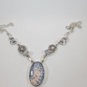 Handmade Dendritic Agate Necklace Sterling Silver Moonstone Accent Unique Design