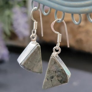 Triangular Textured Stone Sterling Silver Earrings, 1 Inch