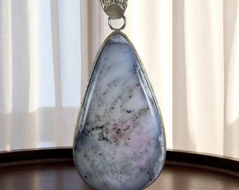 Dendritic Agate Teardrop Pendant: Sterling Silver Floral Bail, Nature-Inspired Necklace