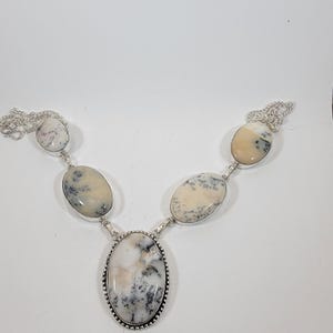 Handmade Dendritic Agate Necklace Sterling Silver Elegant Oval Gemstone Jewelry