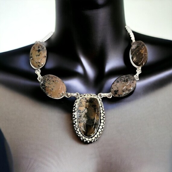 Dendritic Agate Statement Necklace - Silver Artis… - image 3