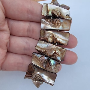 Vintage shell stretch bracelet chunky brown mother of pearl boho