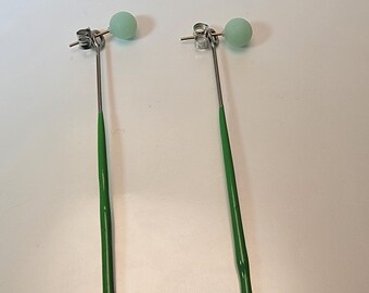 Mint Green Ceramic Barbell Earrings with Stainless Steel Posts, Minimalist