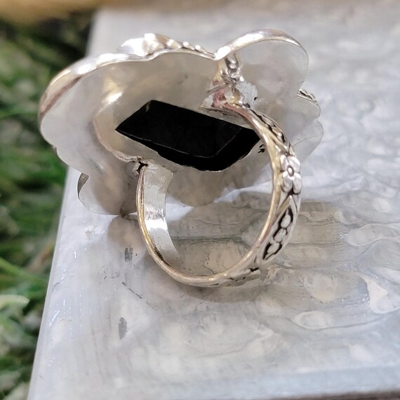 Black Stone Statement Ring: Sterling Silver, Etch… - image 3