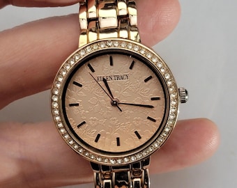 Ellen Tracy Womens Watch ETJ8155RG Rose Gold Dial Gold Case Gold Bracelet