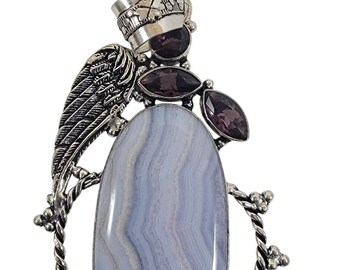 美しいブルーレースアゲートとアメジスト - Etsy 日本