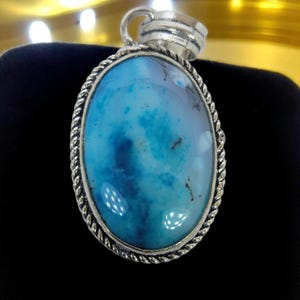 Blue Opal Pendant – Handmade Sterling Silver 1.5&quot; Oval Necklace