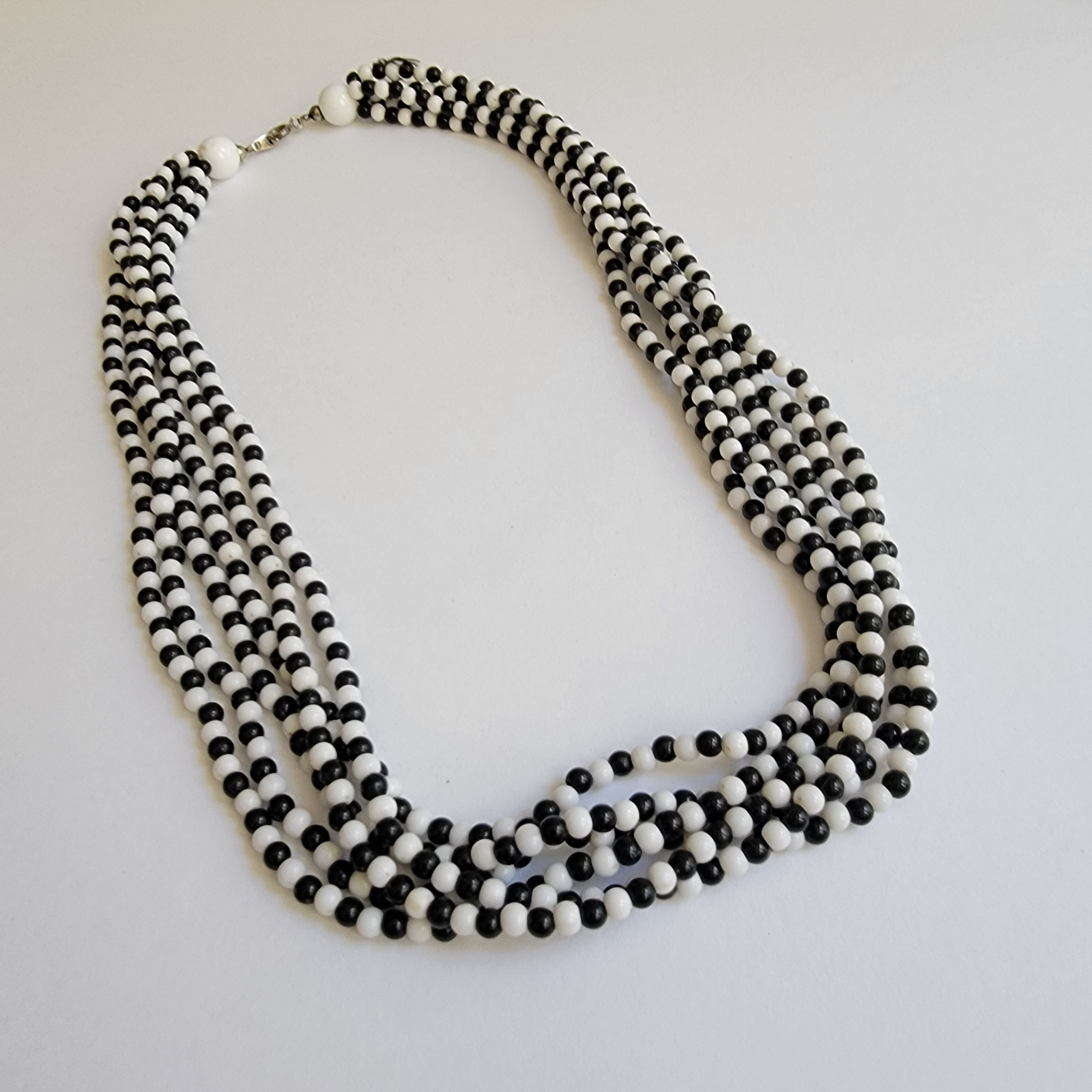 Vintage Monochrome Round Bead Necklace - Etsy