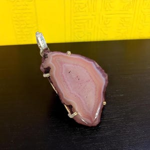 Pink Agate Slice Pendant: Handmade Sterling Silver Necklace, Natural Crystal