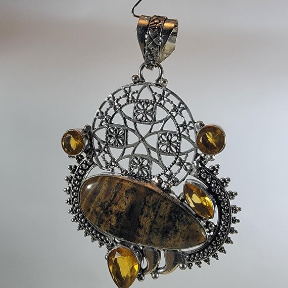 Silver Pendant with Jasper & Golden Citrine – Handmade Earth‑Tone Jewelry