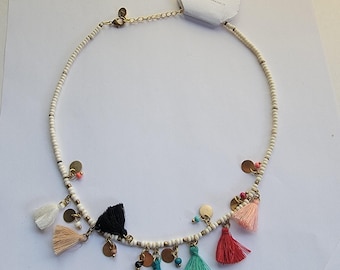 Collana con ciondolo a frange di perline multicolore VESTOPAZZO in ottone placcato vetro cotone