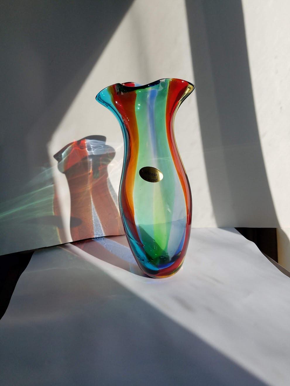 ヴィンテージ イタリア ムラーノ アートガラス 花瓶 レインボー