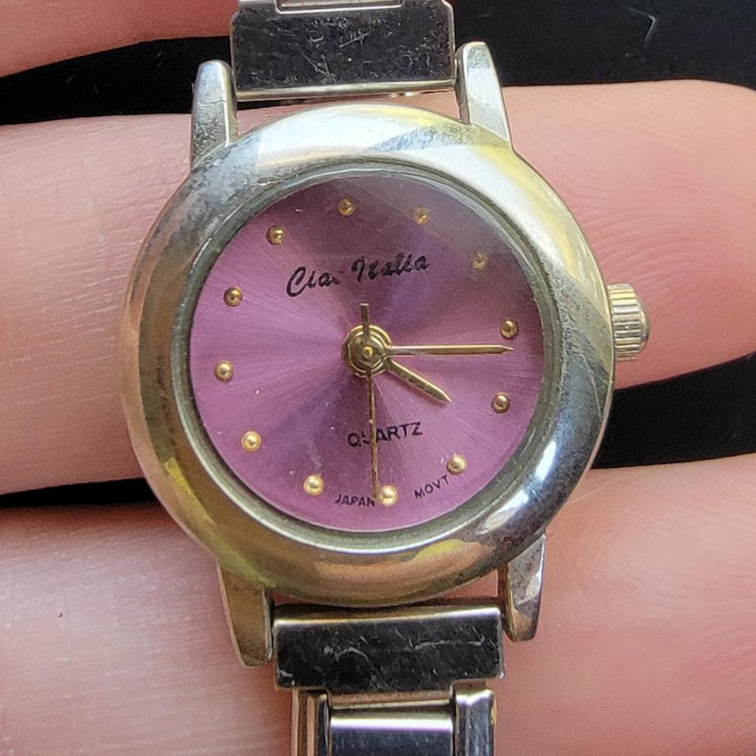 Vintage Watch Pink Dial Charm Bracelet Quartz Dainty Stretch 