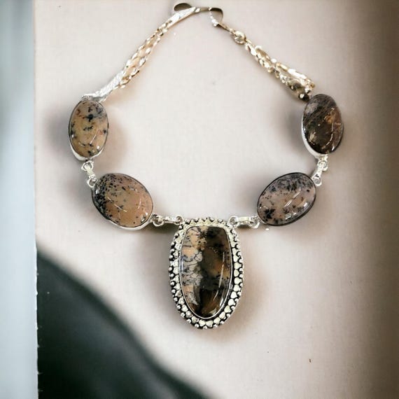 Dendritic Agate Statement Necklace - Silver Artis… - image 4