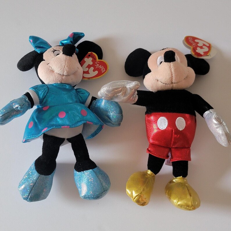 Ty Mickey Mouse Minnie Mouse Sparkle Plush Small Stuffed Toys Pair Disney image 5