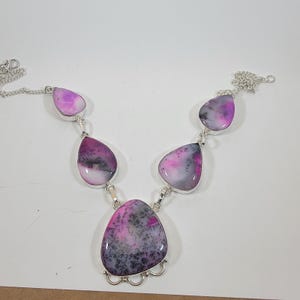 Handmade Silver Necklace with Purple Dendritic Agate Artisan Gemstone Jewelry