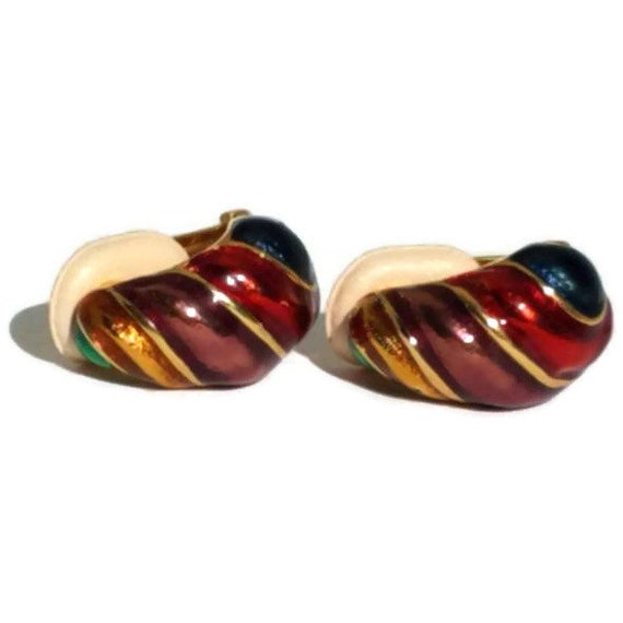 Cloisonne Earring, Clip On Earrings, Vintage Clip-