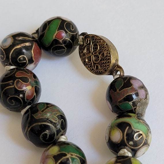 Chinese Cloisonné and Gold Necklace - Vintage Bla… - image 2
