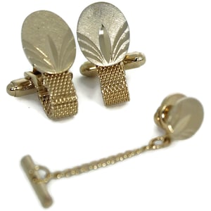 Vintage Goldtone Cufflink and Tie Tack Set for Men, Unique Gold Cufflink Set