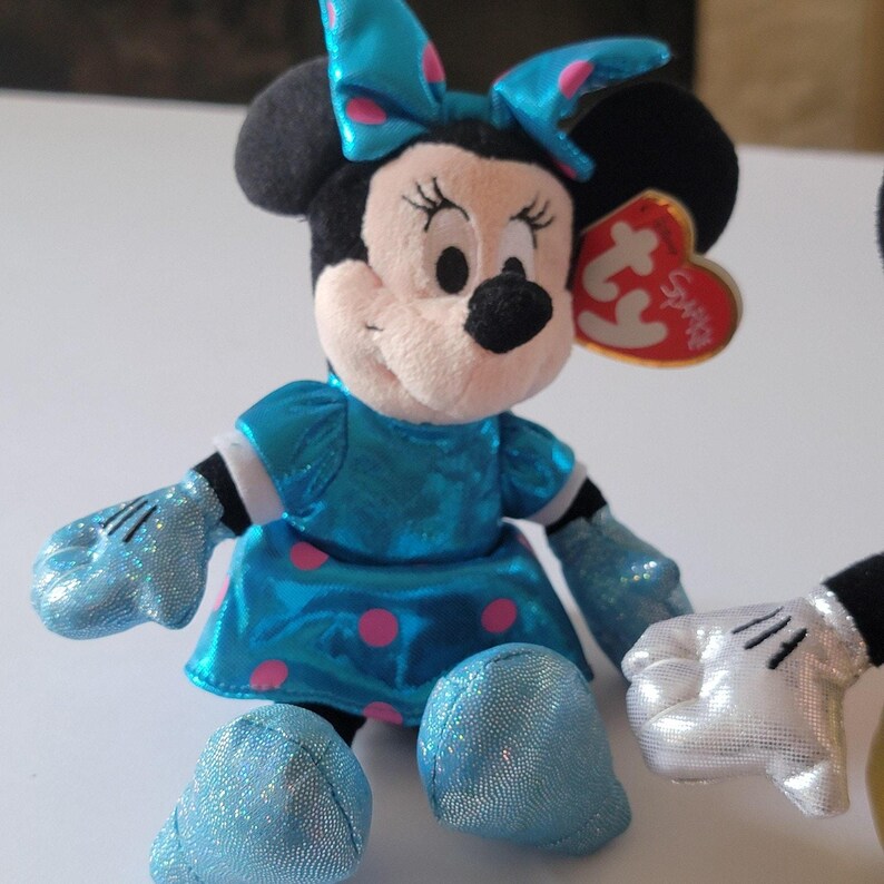 Ty Mickey Mouse Minnie Mouse Sparkle Plush Small Stuffed Toys Pair Disney image 2