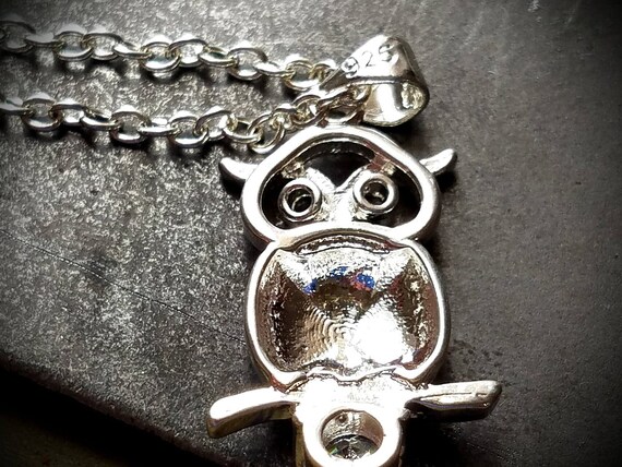 Sterling Silver Owl Pendant Necklace with Simulat… - image 4