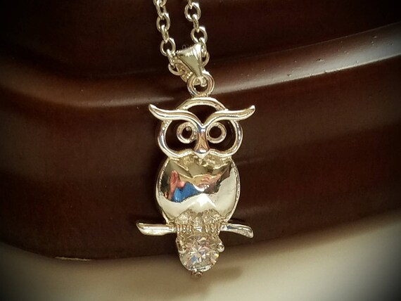 Sterling Silver Owl Pendant Necklace with Simulat… - image 8