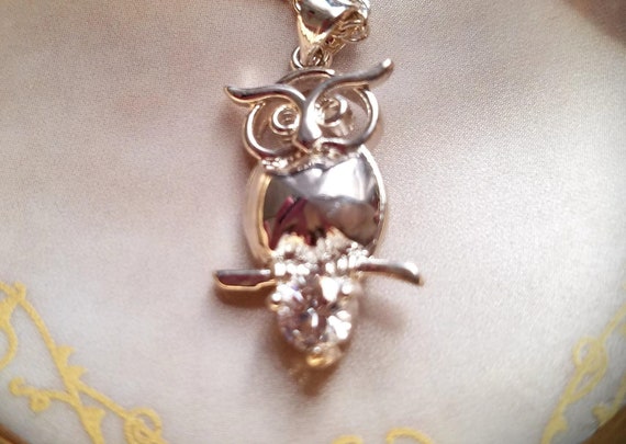 Sterling Silver Owl Pendant Necklace with Simulat… - image 10