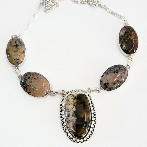 Dendritic Agate Statement Necklace - Silver Artis… - image 5