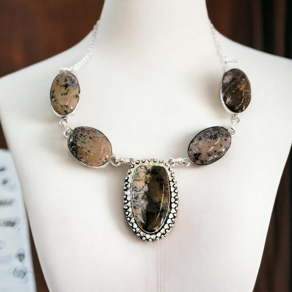 Dendritic Agate Statement Necklace - Silver Artis… - image 1