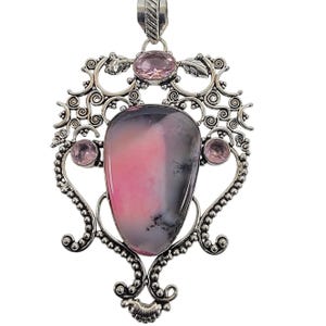 Handmade Silver Pendant – Rhodonite & Rose Quartz + 20&quot; Silver Snake Chain