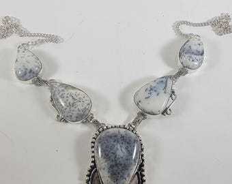 Sterling Silver Necklace with Dendritic Agate Unique Artisan Handcrafted Jewelry