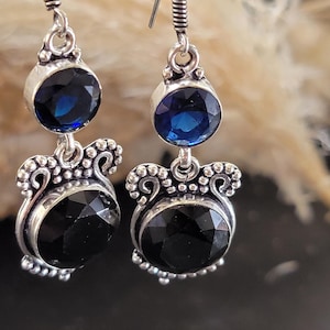 Midnight Duo Sterling Silber Ohrringe, Tiefblau & Onyx-ähnliche Ohrringe