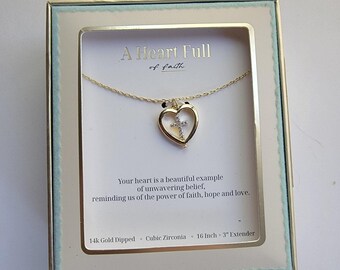 A Heart Full Of Faith Necklace Gold Heart Pendant 16 In Cubic Zirconia Religious