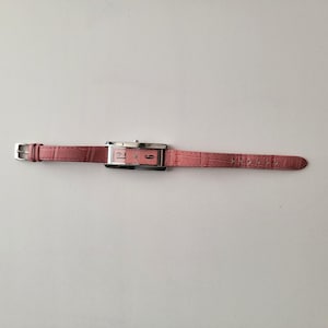 Vintage Watches Pink Rectangle Dial Quartz Watch Modern Art Deco Slim Strap