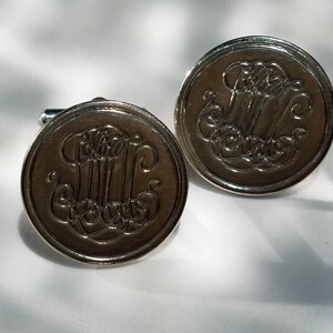 Vintage Round Cufflinks for Men, Unique Silver Cufflinks