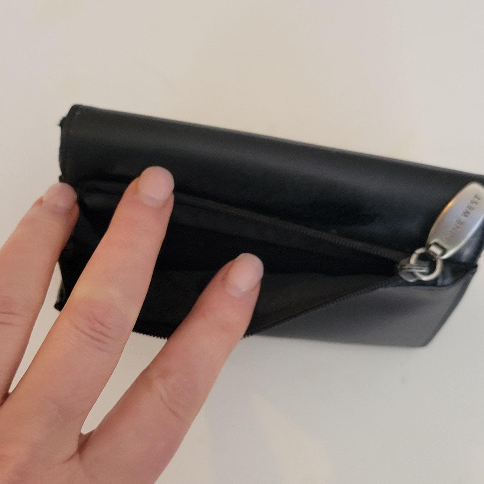 Nine West Black Leather Zip Pouch Wallet With Keyring Pull Compact