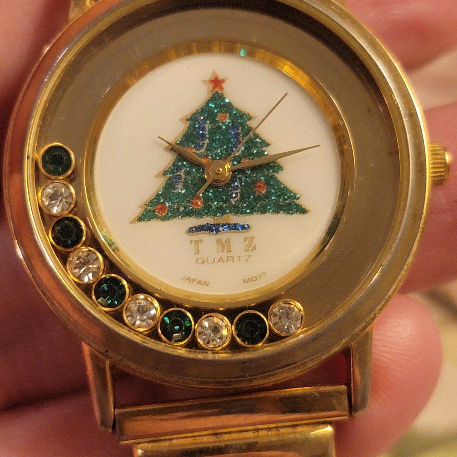 Vintage Watches TMZ Christmas Tree Watch Gold Stretch Band Japan