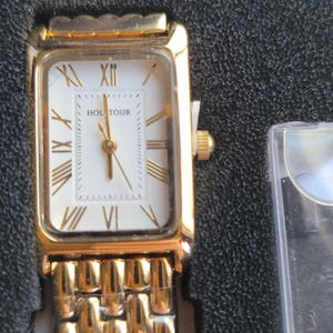 HOLITOUR Womens Watch White Dial Gold Tone Rect Bracelet Dress Quartz Analog image 1